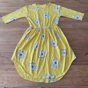 Tea Dress Girls’ 10 Yellow Floral White Flowers 3/4 Sleeves Midi Dress